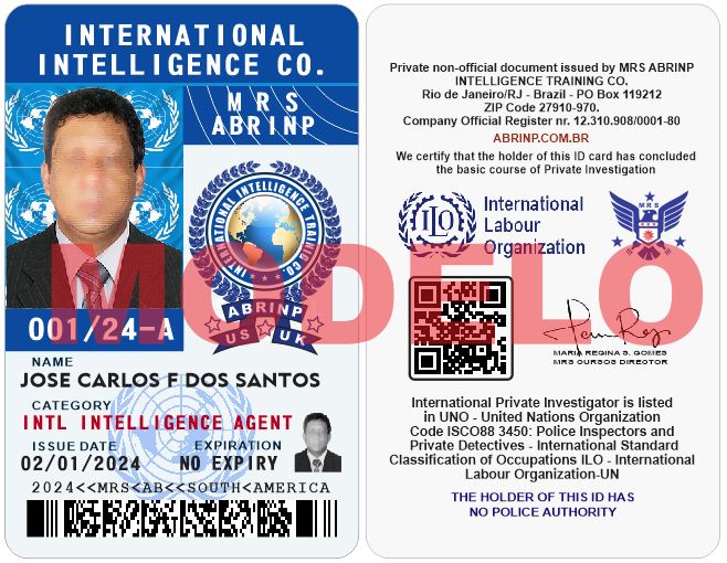 carteira de agente de investigação internacional particular pvc