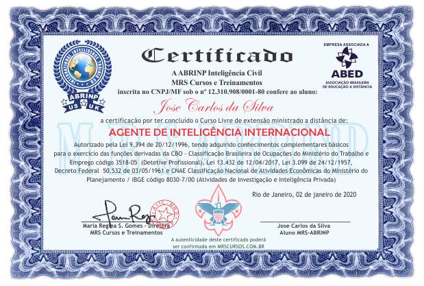 certificado de agente de investigação internacional particular