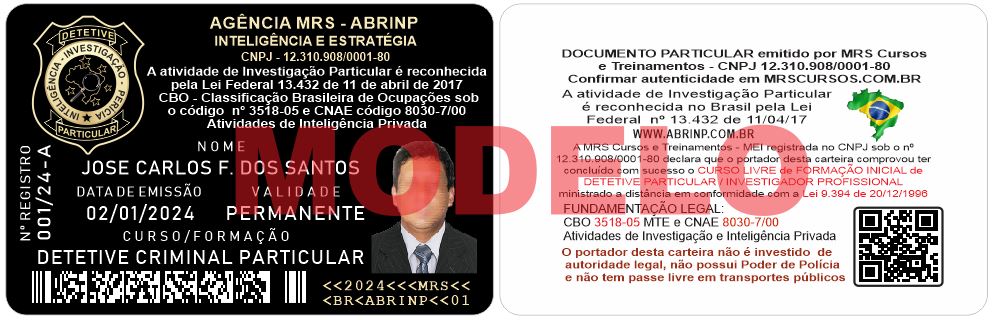 carteira de detetive criminal particular pvc