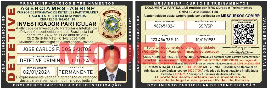 carteira de detetive criminal particular verde 20